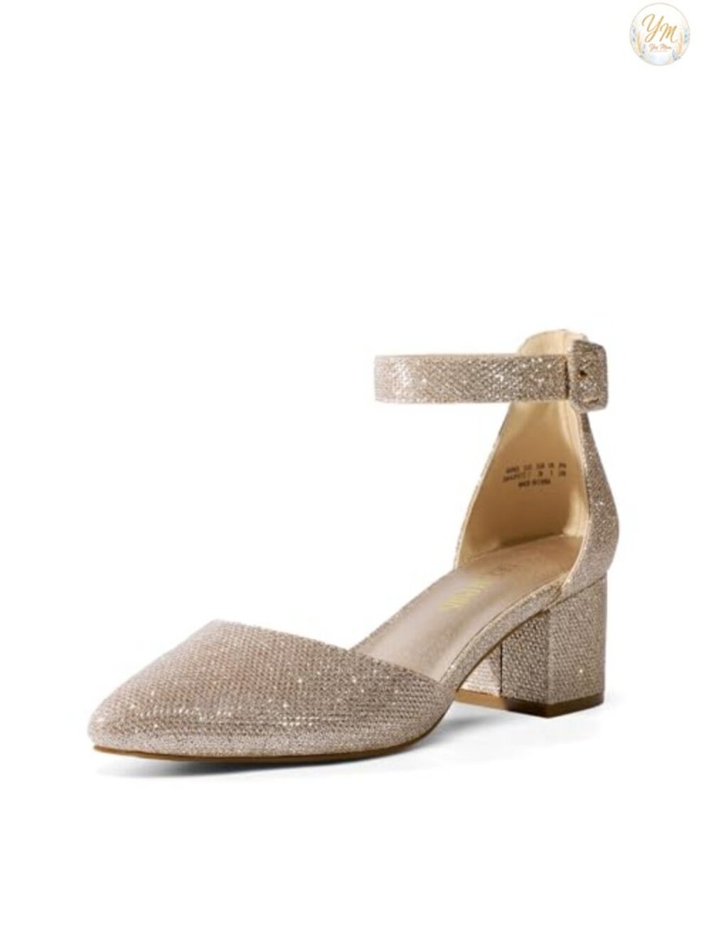 Pointed Toe Low Chunky Heel Pumps with Ankle Strap